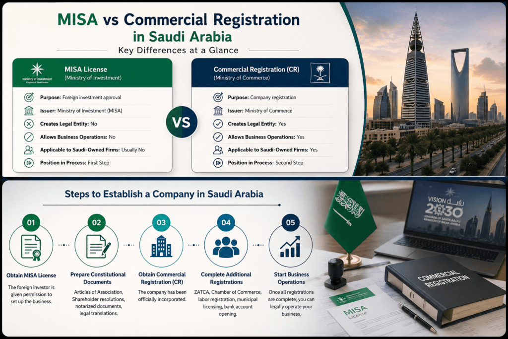 What is the Difference between MISA and Commercial Registration in Saudi Arabia for Foreign Investors?